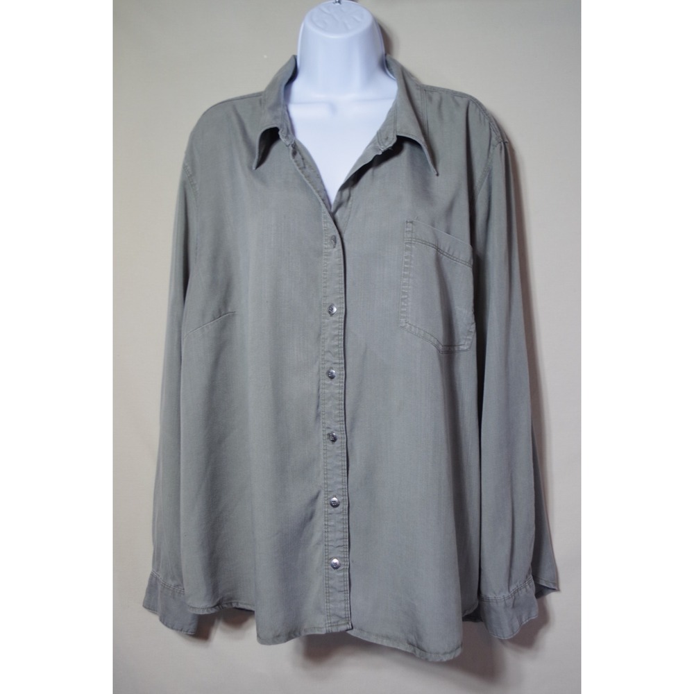 Style & Co Womens XXL Olive Green Lyocell Button Down Long Sleeve Shirt Top